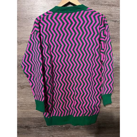 Qu Style Retro Funky Cardigan Sweater One Size Pink Green Contemporary Modern - Picture 5 of 7
